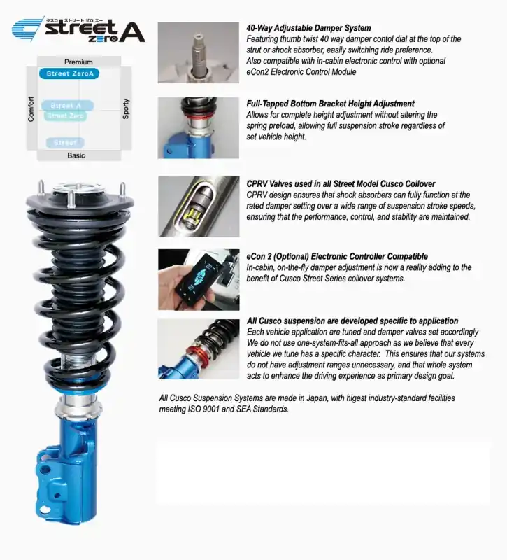 Cusco 2022+ Toyota GR86 / Subaru BRZ Sport Street Zero A Twin-Tube 40-Way - Hard Rear Upper Mount New Release