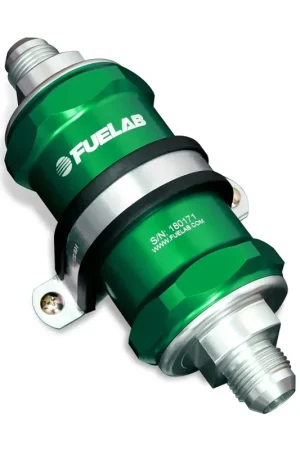 Free Shipping Fuelab 848 In-Line Fuel Filter Standard -6AN In/Out 100 Micron Stainless w/Check Valve - Green