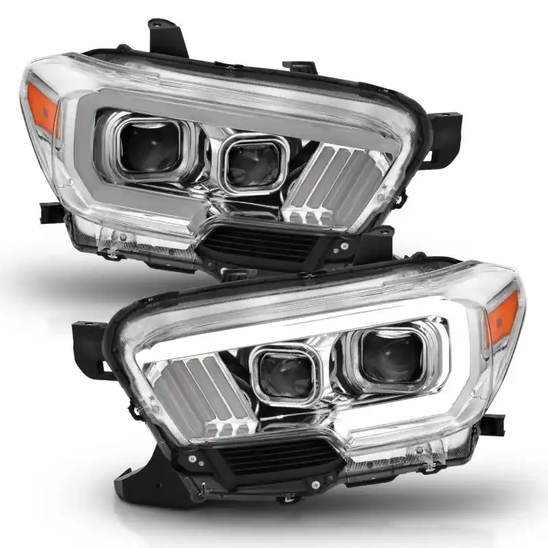 Must Have ANZO 2016-2017 Toyota Tacoma Projector Headlights w/ Plank Style Design Chrome/Amber w/ DRL