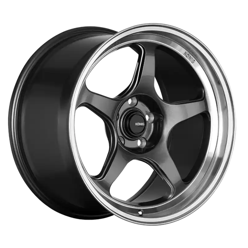 New Release Konig Hyperspec 15x9 4x100 ET35 Anthracite Metallic Wheel w/ Mirror Machined Lip (Knurled Bead)