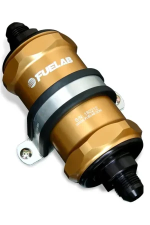 Fuelab 818 In-Line Fuel Filter Standard -6AN In/Out 100 Micron Stainless - Gold Last Chance