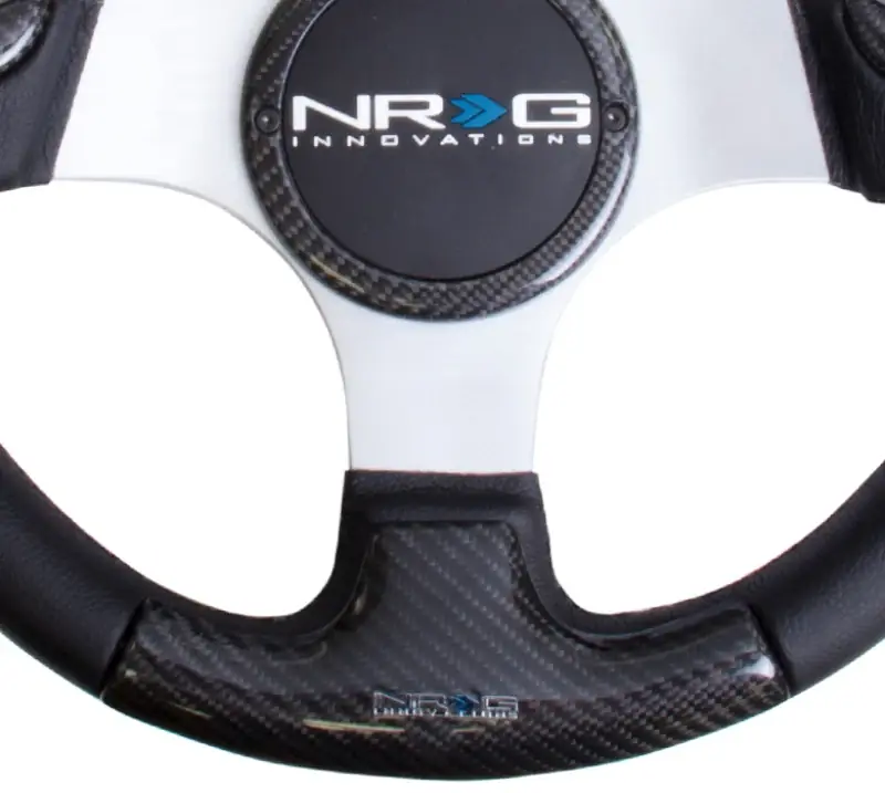 Crafted NRG Carbon Fiber Steering Wheel (350mm) Silver Frame Blk Stitching w/R — PMD Premier Motoring Development