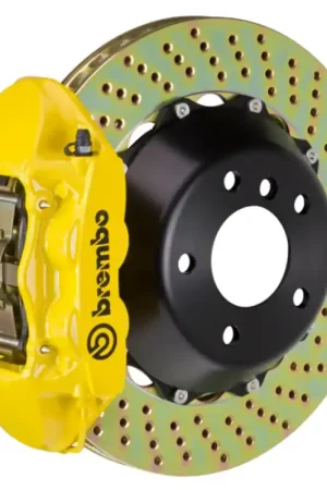 Affordable Brembo 11-12 1M Rear GT BBK 4 Piston Cast 380x28 2pc Rotor Drilled- Ye — PMD Premier Motoring Development