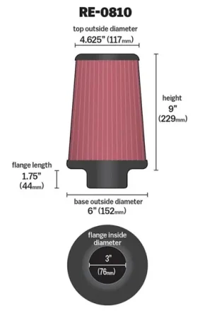 Best Choice K&N Universal Rubber Filter 3inch FLG / 6inch OD-B / 4-5/8inch OD-T / 9inch L