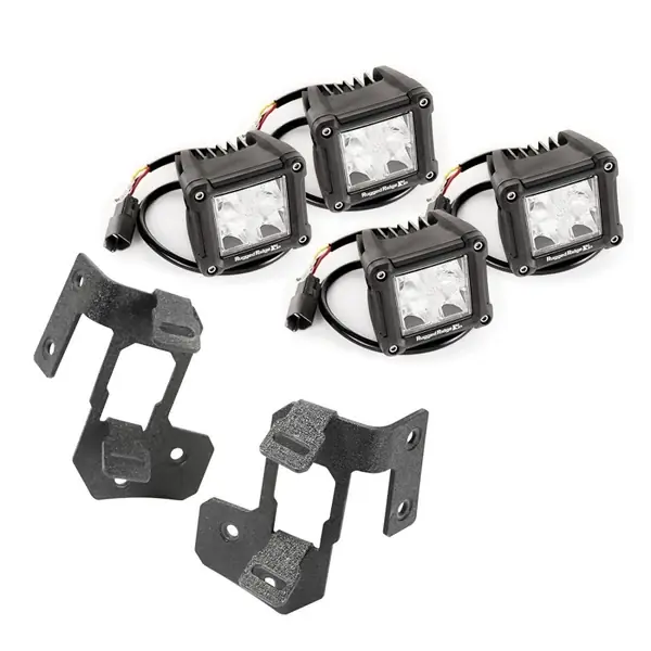 Rugged Ridge 07-18 Jeep Wrangler JK Textured Black Dual Cube A-Pillar Light Mount Kit Premium