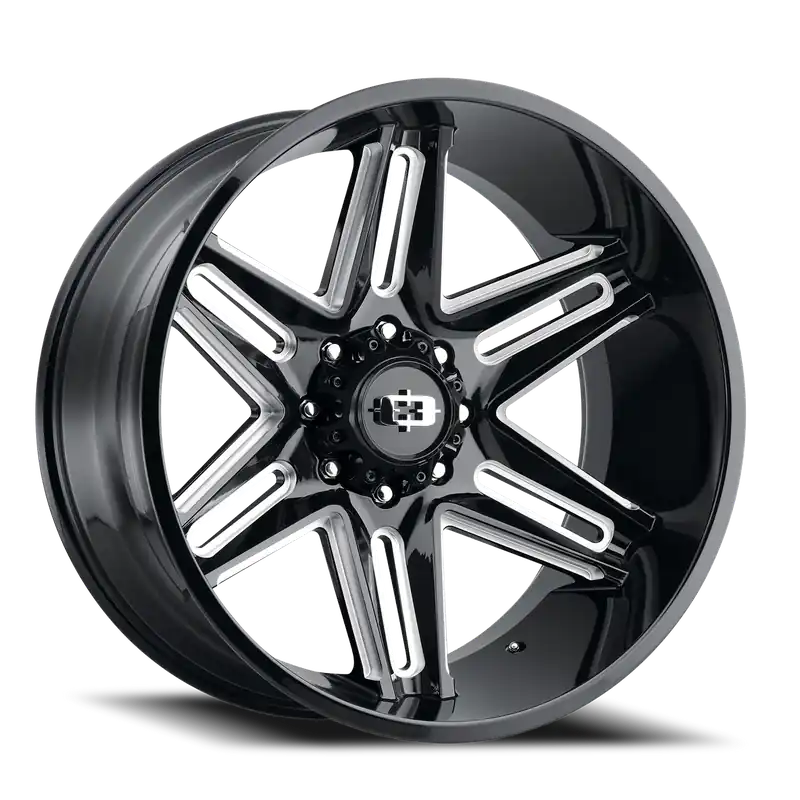 Vision Razor 363 Wheel 24x12 8x180 Gloss Black Milled Spoke -51mm - MINIMUM PURCHASE OF 4 WHEELS - FREE T-SHIRT INCLUDED! Premium