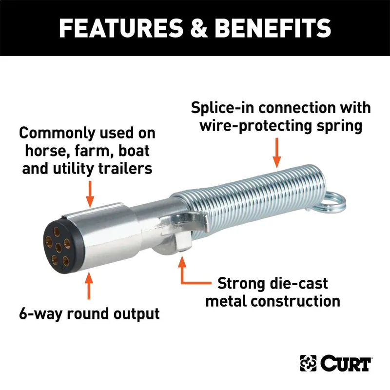 Curt 58082 6-Way Round Connector Plug w/Spring Hassle-Free Returns