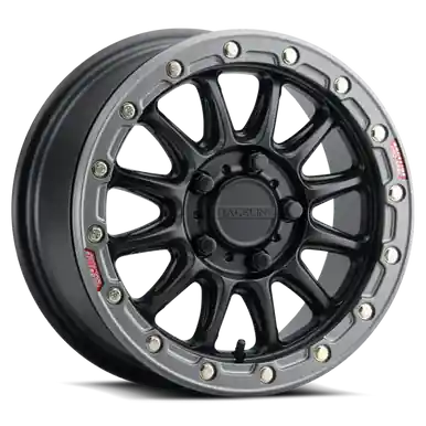 Certified Raceline A14GR Alpha 15x7in/5x114.3 BP/53mm Offset/68mm Bore - Gunmetal & Red Ring Beadlock Wheel - A14GR-57012+53