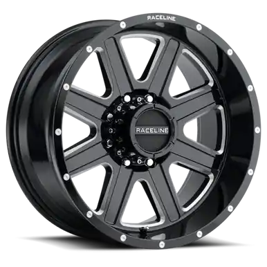 Affordable Raceline 940M Hostage 17x9in / 8x170 BP / -12mm Offset / 125.2mm Bore - Black & Milled Wheel - 940M-79081-12