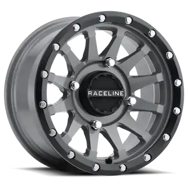Super Sale Raceline A95SG Trophy 14x7in / 4x110 BP / 10mm Offset / 83.8mm Bore - Grey & Black Lip Wheel - A95SG-47011+10