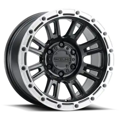 Raceline 956BS Compass 17x8.5in / 6x135 BP / 0mm Offset / 87.1mm Bore - Black & Silver Lip Wheel - 956BS-78565-00 Handmade